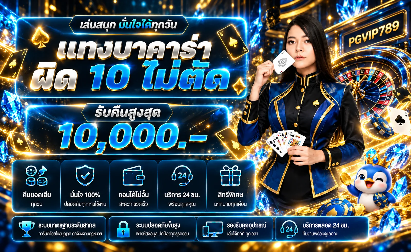 เกมบาคาร่าออนไลน์โทนน้ำเงินทองสำหรับผู้ใช้ PGVIP789